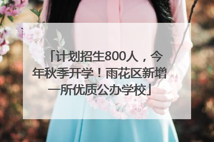 计划招生800人，今年秋季开学！雨花区新增一所优质公办学校